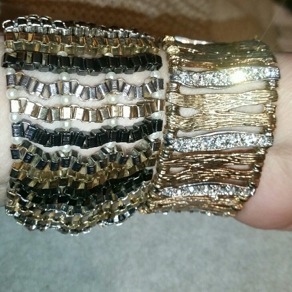 Liquid Gold Tone Stretch Bracelets (Set of 2)